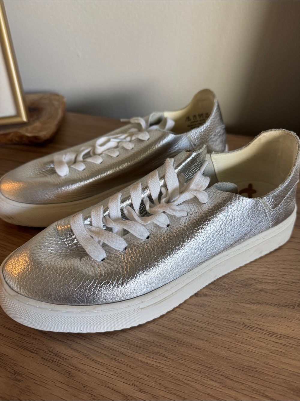Sam Edelman Metallic Silver Low-Top Lace-Up Sneakers